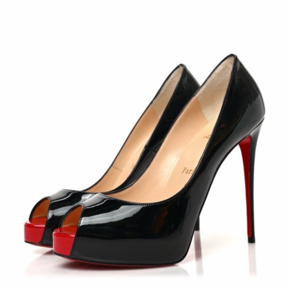 Like New - Christian Louboutin New Very Prive 120 Patent Peep Toe - Size 36.5